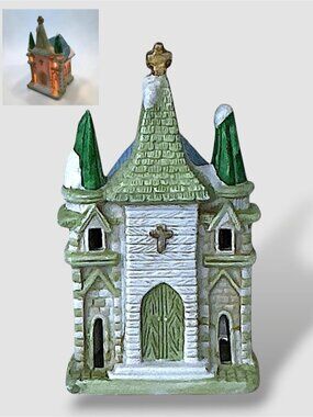 Vintage Village Church Lighted Hand Painted Porcelain Building Collectible 1993